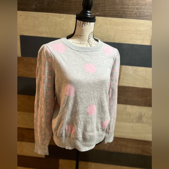 Charter Club women’s large gray and pink polka dots sweater - Picture 2 of 5